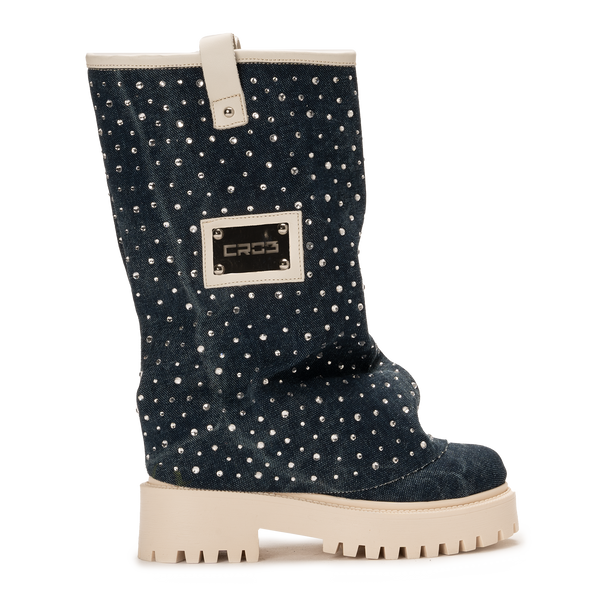 Denim Diamond Chunky Boots Blue