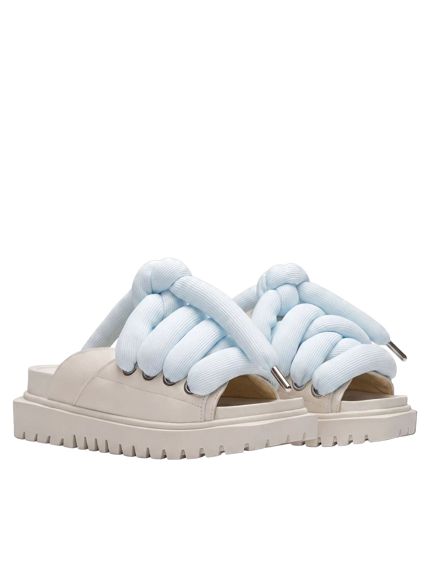 Sandale — Leder Creme — LT Hellblau