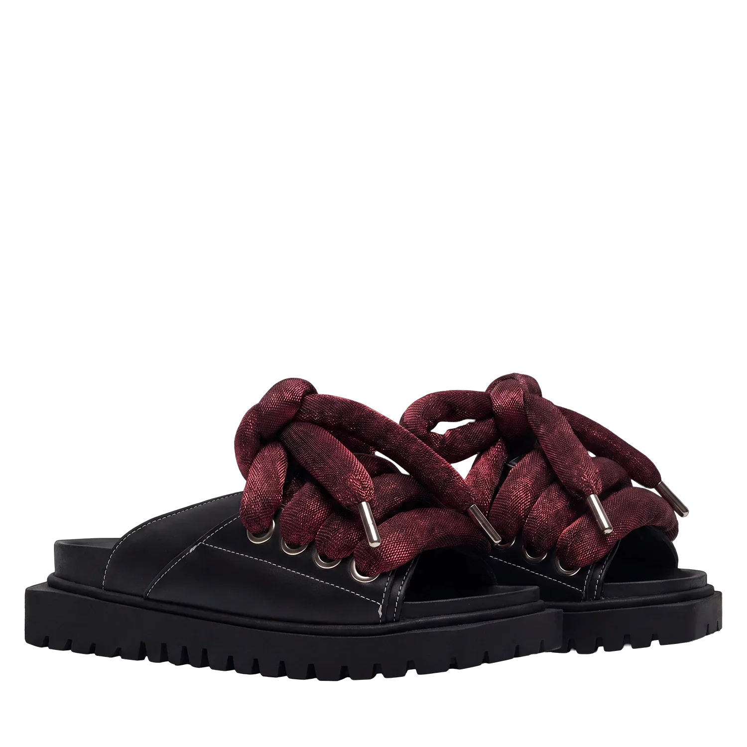 Sandal - Black Leather - LT Bordeaux