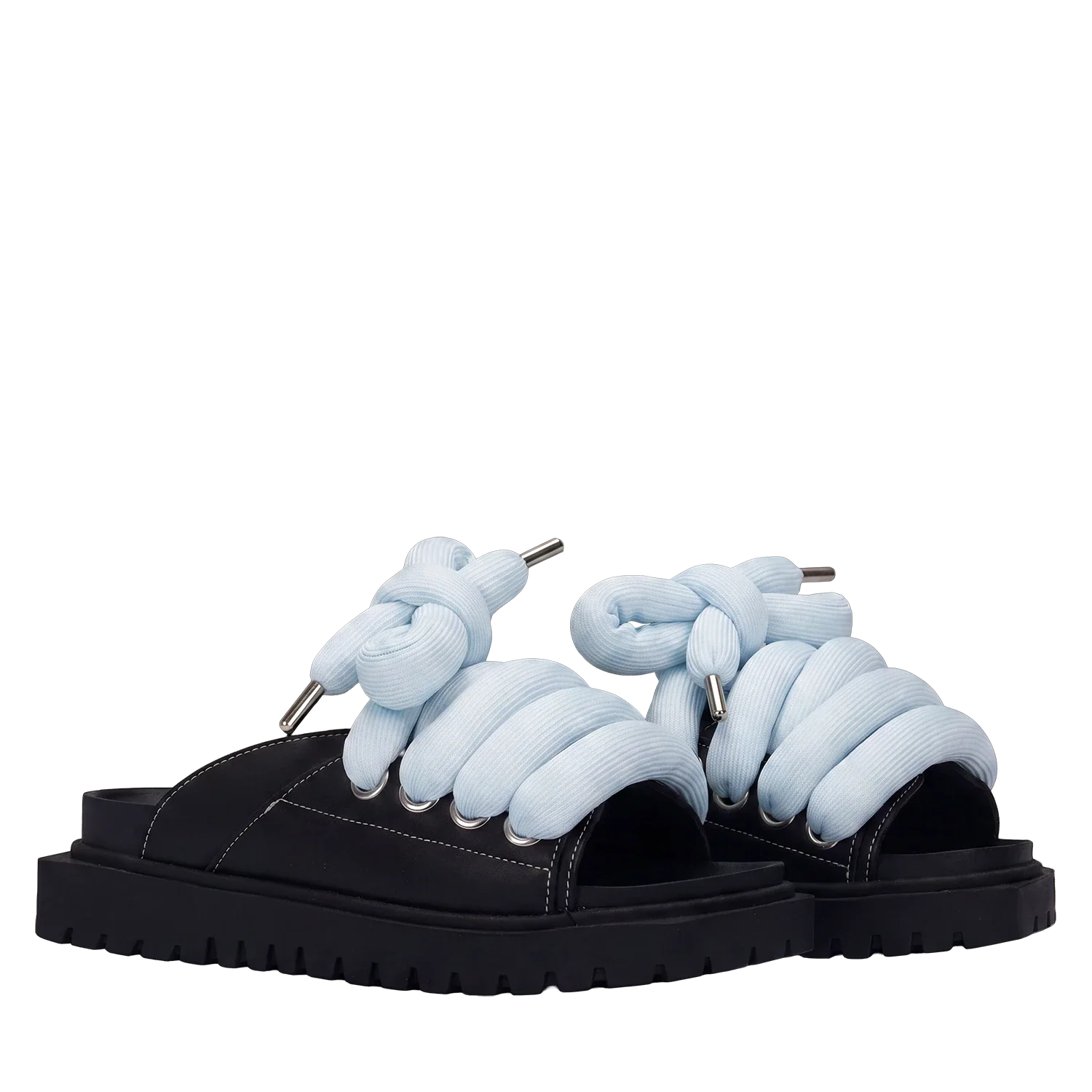 Sandal - Black Leather - TB Light Blu