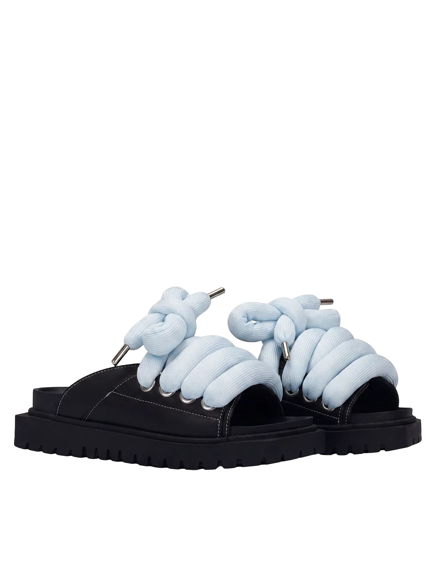 Sandale — Leder Schwarz — TB Hellblau