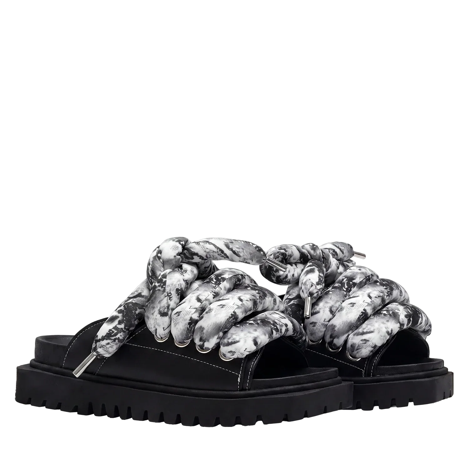 Sandal - Black Leather - TB Marble
