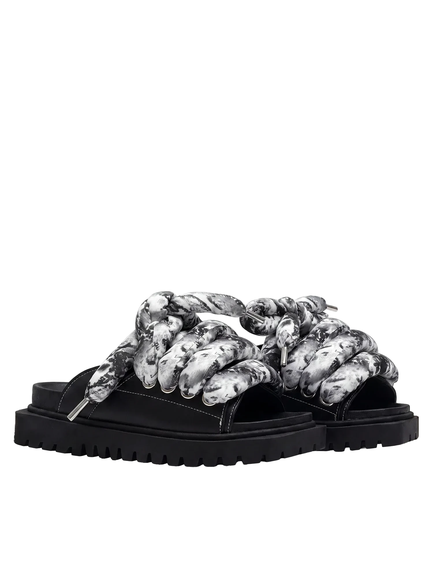 Sandale — Leder Schwarz — TB Marmormuster