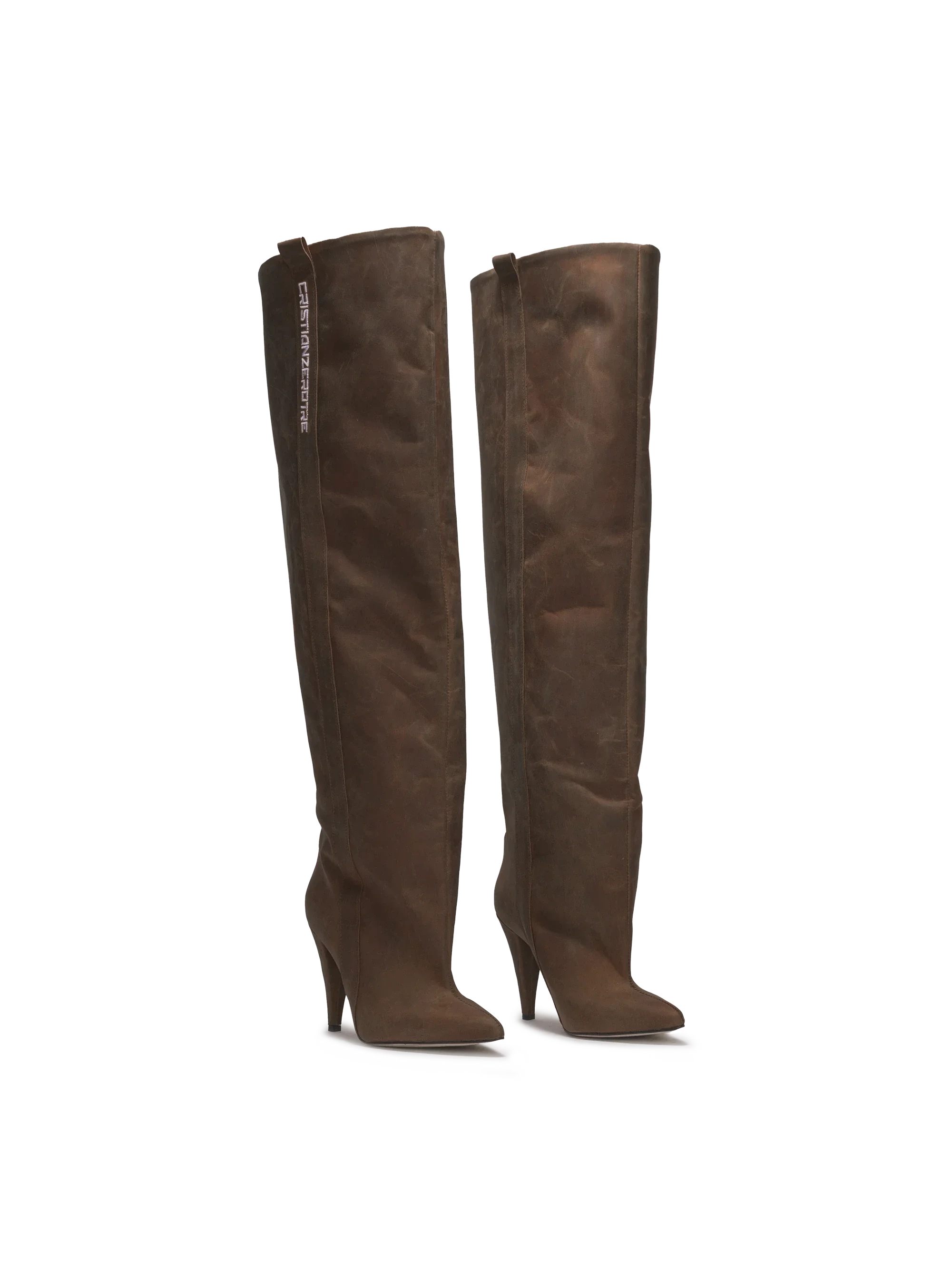 STORM — Cizme peste genunchi din piele vintage maro espresso