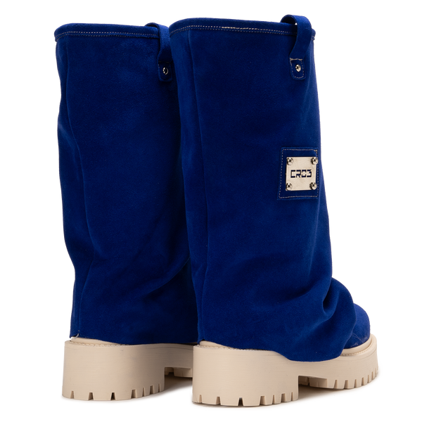 Deep blue velvet Chunky Boots