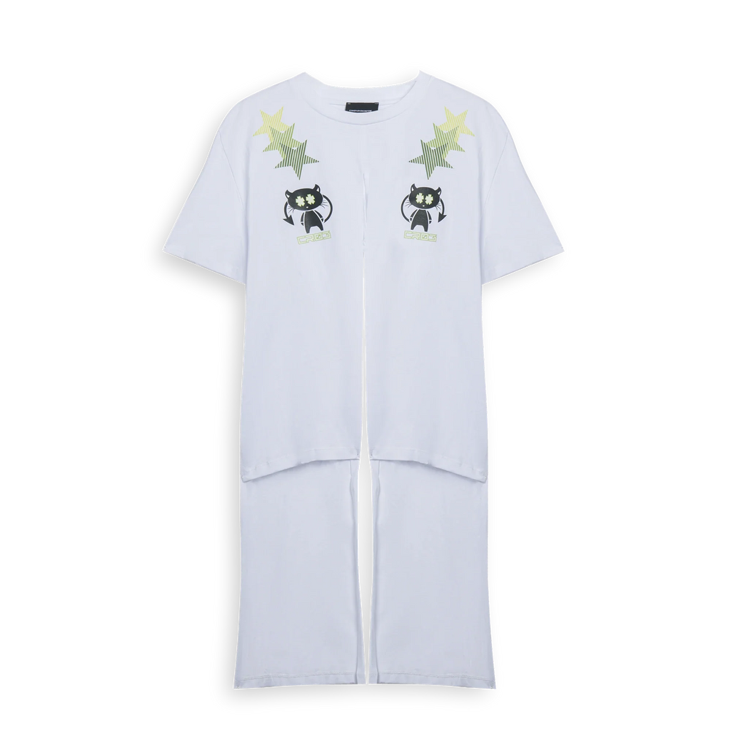 White Knotted Cat Stars T-Shirt